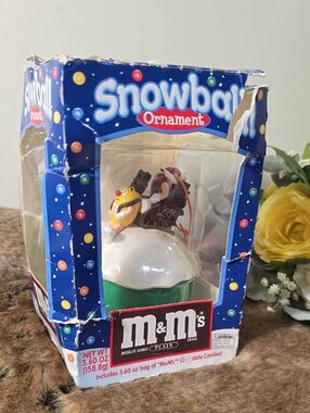 M&M'S Yellow Character Snowball Ornament with Green Base